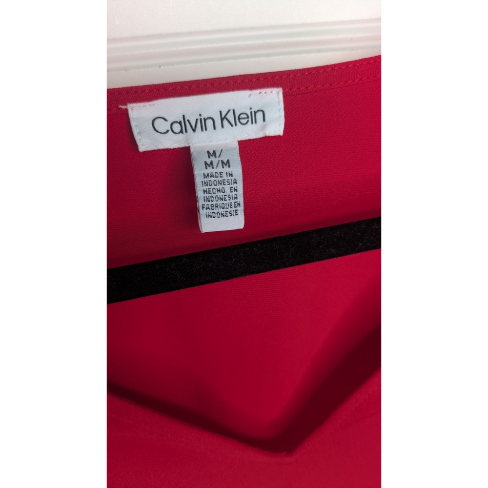 Calvin Klein Women's Long Sleeve Top Medium Mesh Sleeves Solid Red Lightweight - Picture 3 of 8